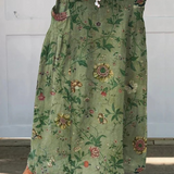 Linen skirt with pockets and retro artistic pattern — view 2