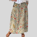 Linen skirt with pockets, artistic floral pattern — view 1