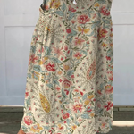 Linen skirt with pockets, artistic floral pattern — view 2