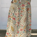 Linen skirt with pockets, artistic floral pattern — view 2