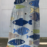 Canvas skirt with pockets, retro fish pattern — view 2