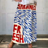 Canvas skirt with pockets, retro sardine pattern — view 1