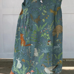 Linen skirt with pockets, retro floral and animal print — view 2