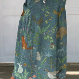 Linen skirt with pockets, retro floral and animal print — view 2