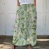 Linen skirt with pockets, spring field pattern — view 1