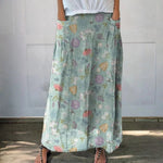 Linen skirt with pockets, spring flower and bumble bee pattern — view 1