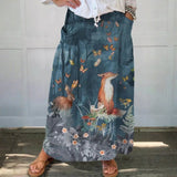 Linen skirt with pockets, flower and animal print — view 1