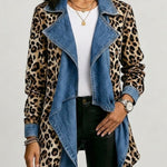 Victoria - Medium length jacket with leopard print and washed denim panels — view 1