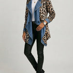 Victoria - Medium length jacket with leopard print and washed denim panels — view 2