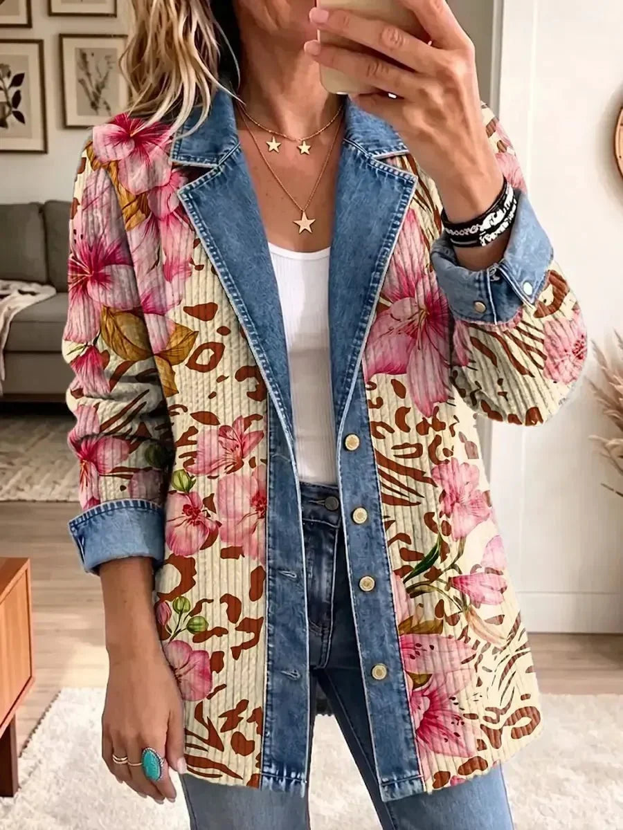 Violet - retro floral leopard print coat — view 1