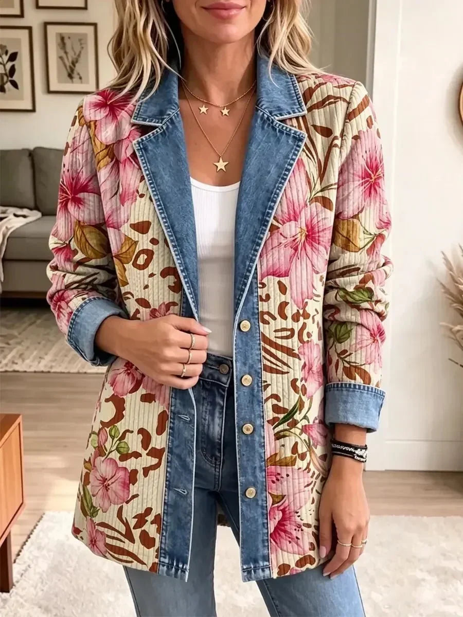 Violet - retro floral leopard print coat — view 2