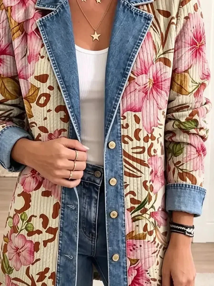 Violet - retro floral leopard print coat — view 3