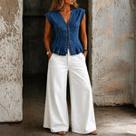 Willa - V-Neck Denim Top — view 1