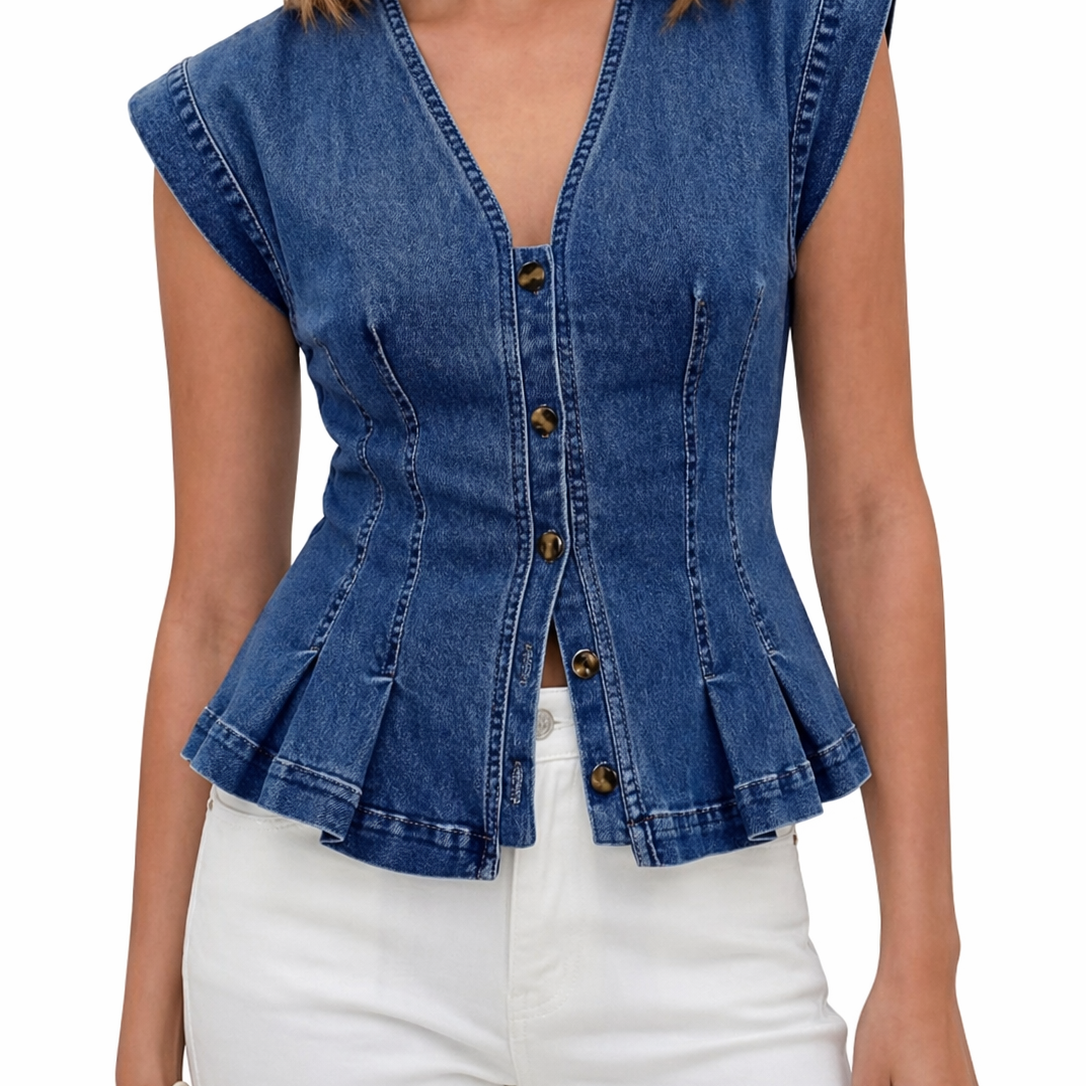 Willa - V-Neck Denim Top — view 2