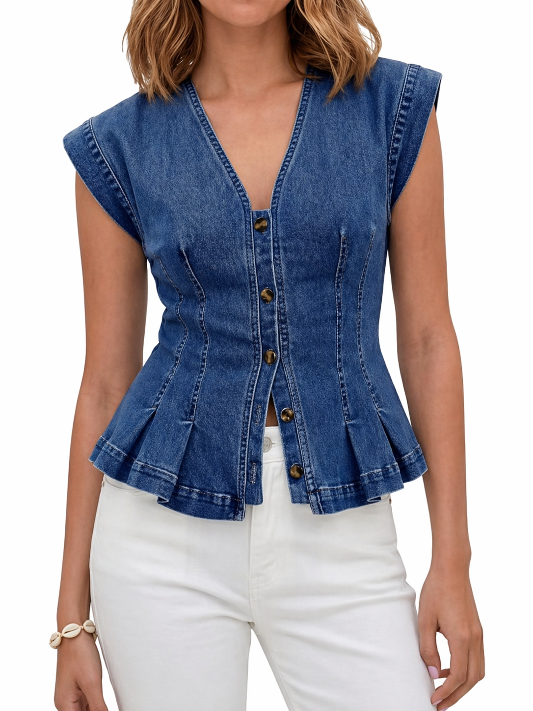 Willa - V-Neck Denim Top — view 2