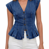 Willa - V-Neck Denim Top — view 2
