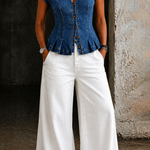 Willa - V-Neck Denim Top — view 3