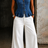 Willa - V-Neck Denim Top — view 3
