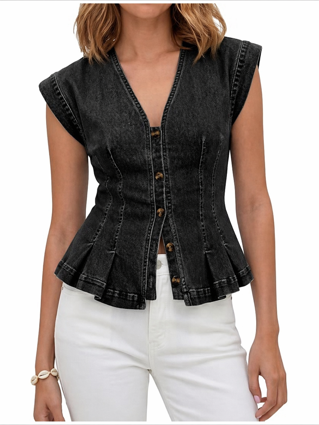 Willa - V-Neck Denim Top — view 4