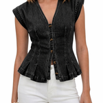 Willa - V-Neck Denim Top — view 4