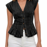 Willa - V-Neck Denim Top — view 4