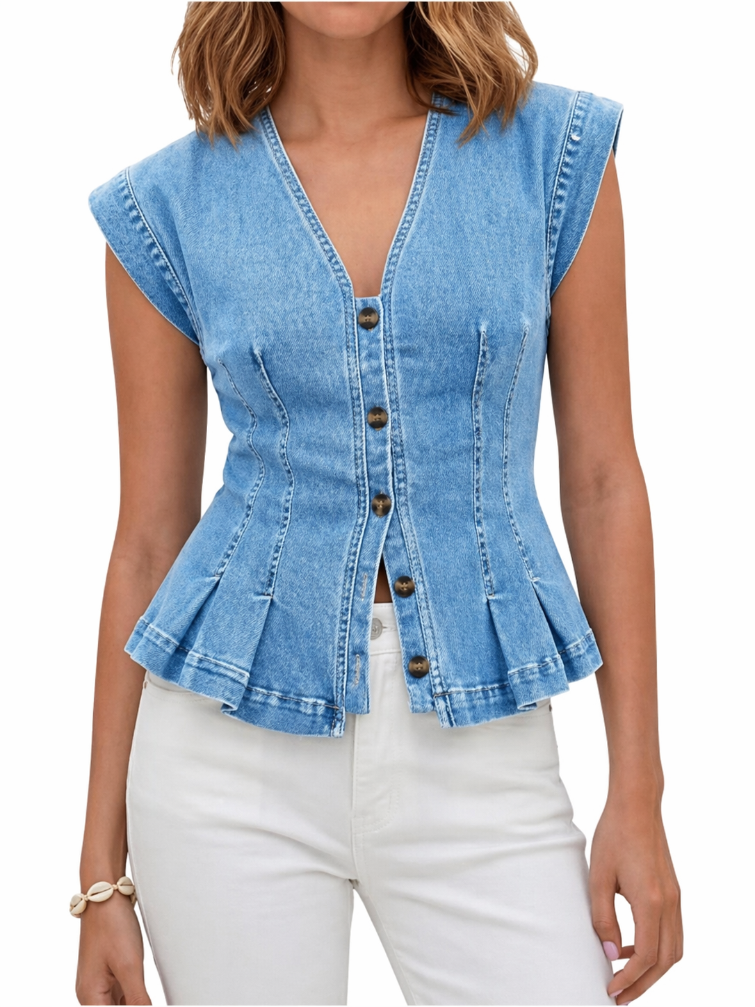 Willa - V-Neck Denim Top — view 6