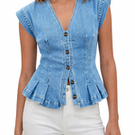 Willa - V-Neck Denim Top — view 6