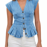 Willa - V-Neck Denim Top — view 6