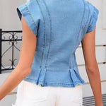 Willa - V-Neck Denim Top — view 7