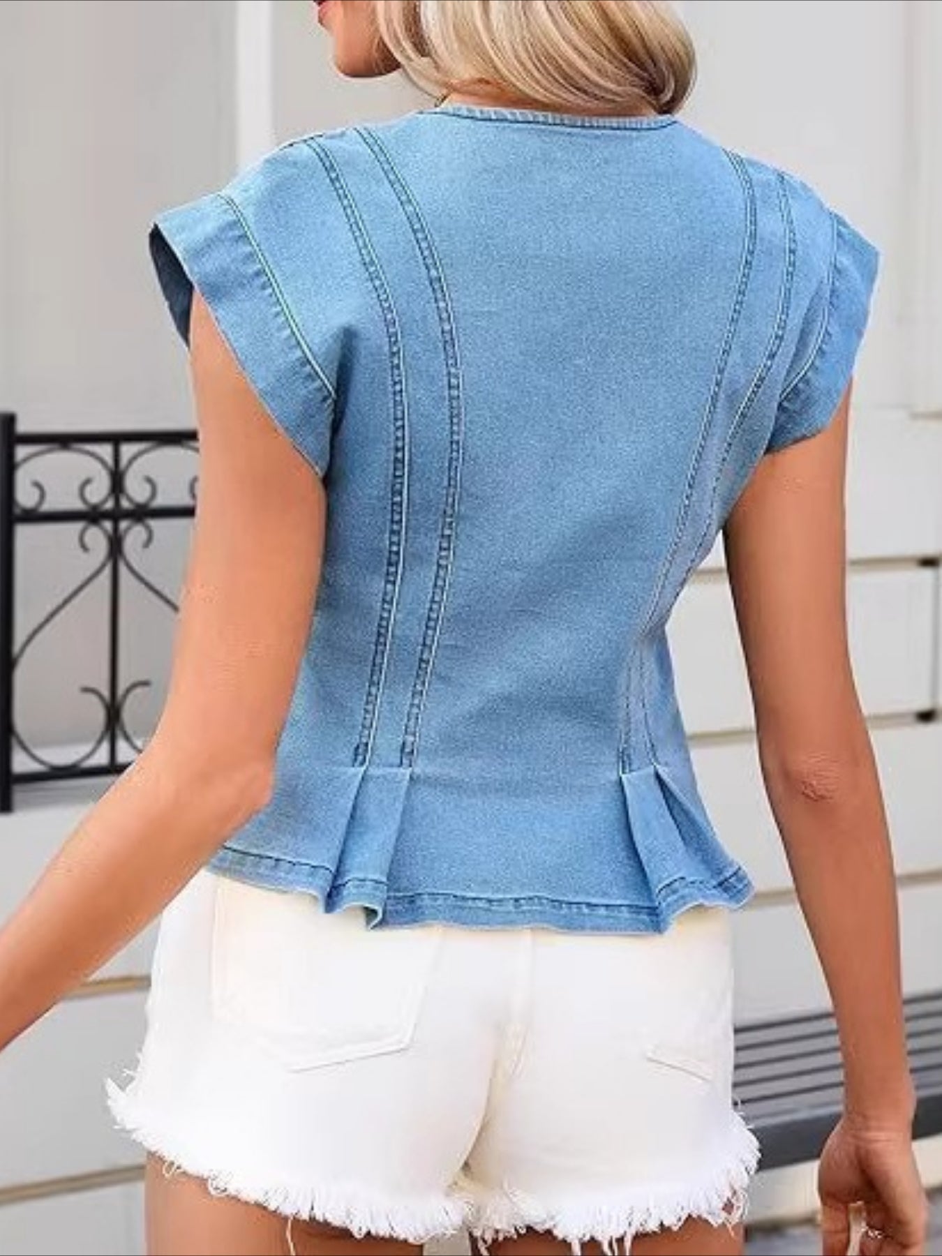 Willa - V-Neck Denim Top — view 7