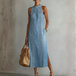 Zoey - Retro Lace Denim Dress — view 1