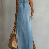 Zoey - Retro Lace Denim Dress — view 2