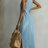 Zoey - Retro Lace Denim Dress — view 3