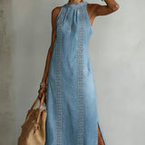 Zoey - Retro Lace Denim Dress — view 4