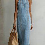 Zoey - Retro Lace Denim Dress — view 5